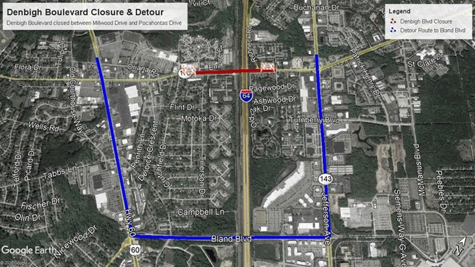 image showing detour via Bland Blvd. in Newport News